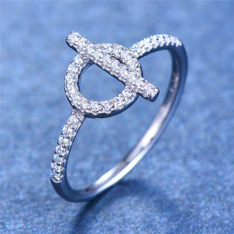 

Simple Big Circle Full Zircon Finger Ring Cute 925 Sterling Silver Wedding Ring Luxury Love Engagement Promise Rings For Women