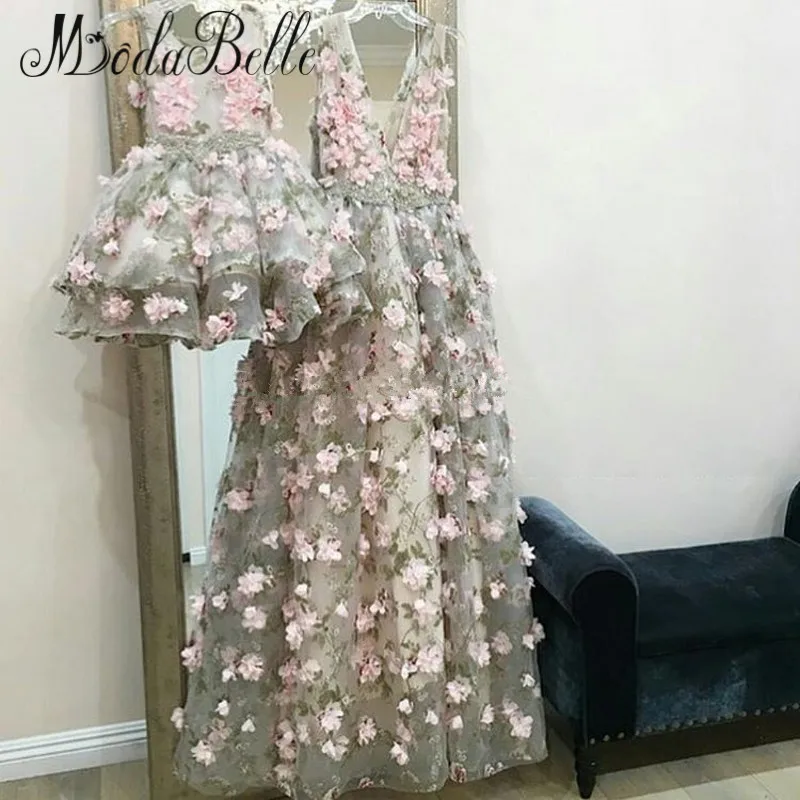 Modabelle 3D цветами вечернее платье для выпускного вечера; Robe De Soiree Дубай платье трапециевидной формы с длинными рукавами мама и дочь вечерние парадные вечерние Avondjurken - Цвет: 2 Pieces