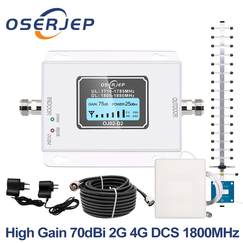 

GSM LTE 1800 LCD 70dB 2g 4g Cell Phone Signal Repeater DCS 1800MHz Mobile Amplifier GSM + Yagi /Panel Antenna