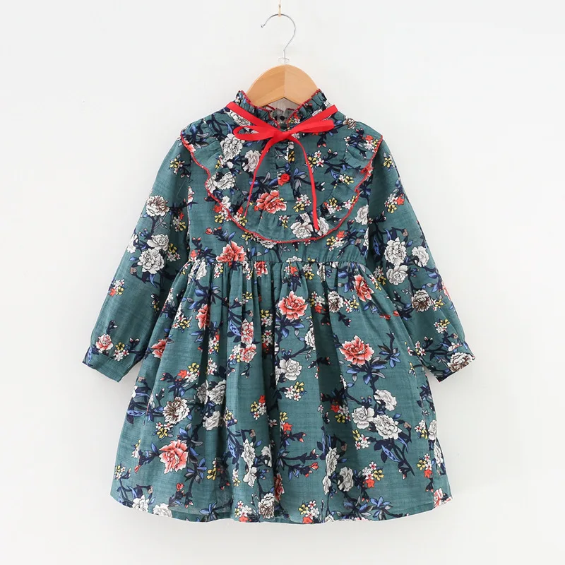 

2019 Kids girls autumn dress clothing children new fashion long sleeve floral print pleated Dress 3-8 years !