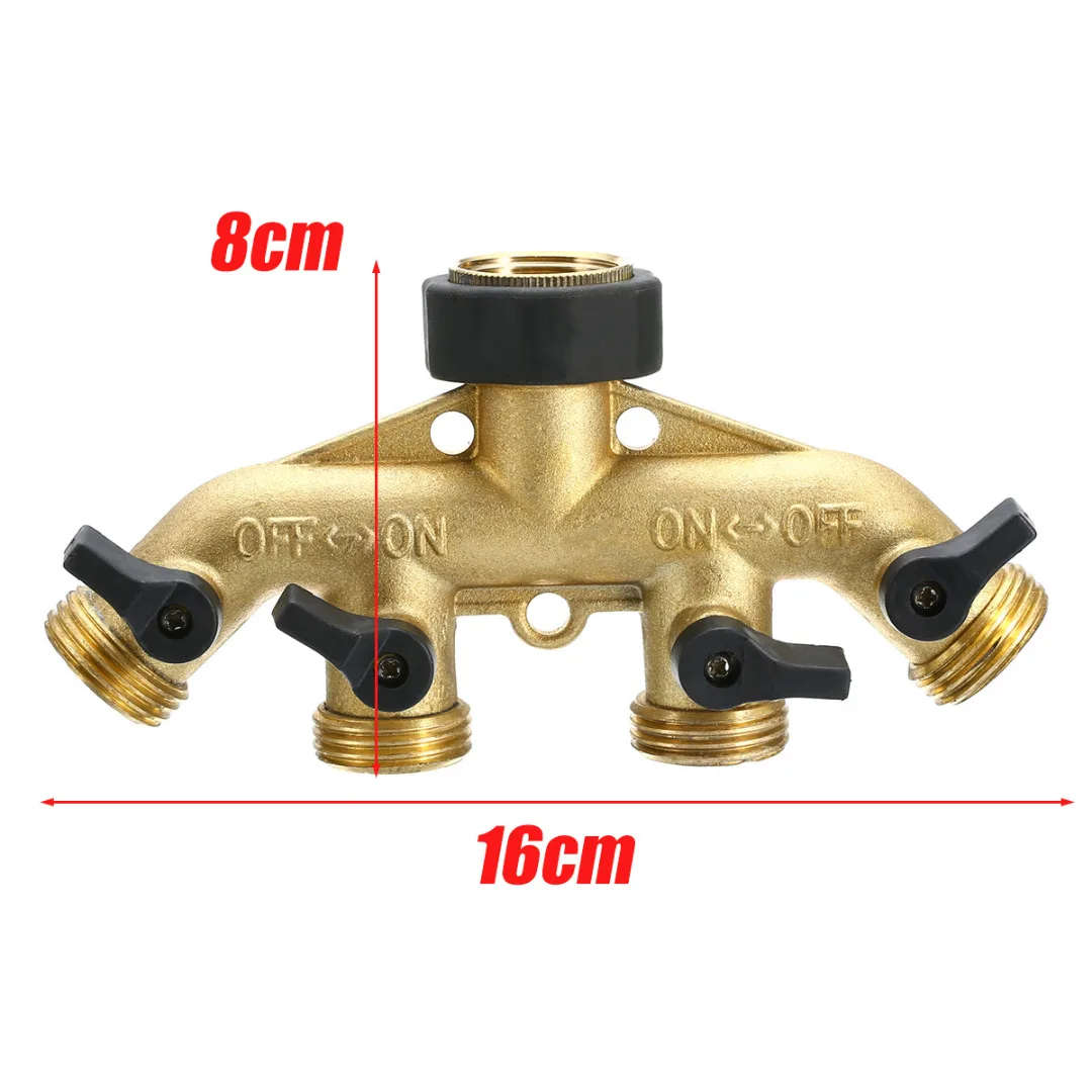 Brass 4 Way Tap Connector Splitter Connect Adaptor 3/4'' Hose Pipe Switcher Nozzle Garden Watering Irrigation Supplies