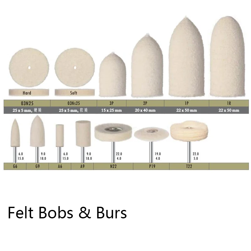 20 pieces Wool Felt Polishing Bobs 3mm Shaft Mounted Point for Molds