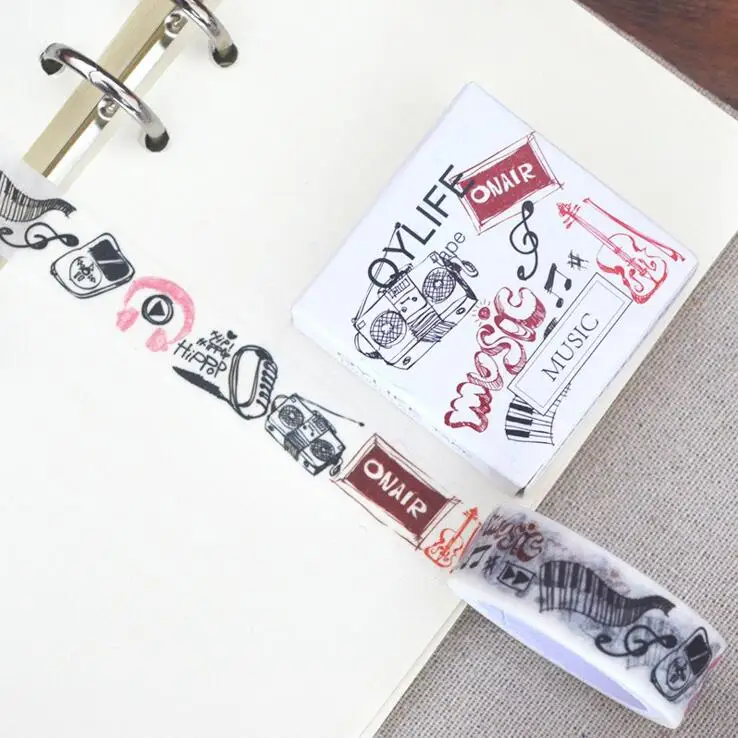 

2J420 1,5 см Широкий вентилятор музыки декоративная Васи Лента Сделай Сам Скрапбукинг Маскировочная лента школьные и офисные принадлежности