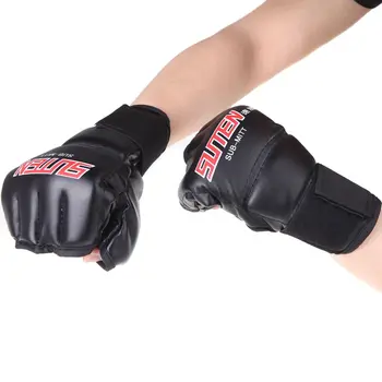 

Professional Boxing Gloves PU Leather Half Mitts Mitten MMA Muay Thai Training Punching Sparring Boxing Gloves White Black 2019