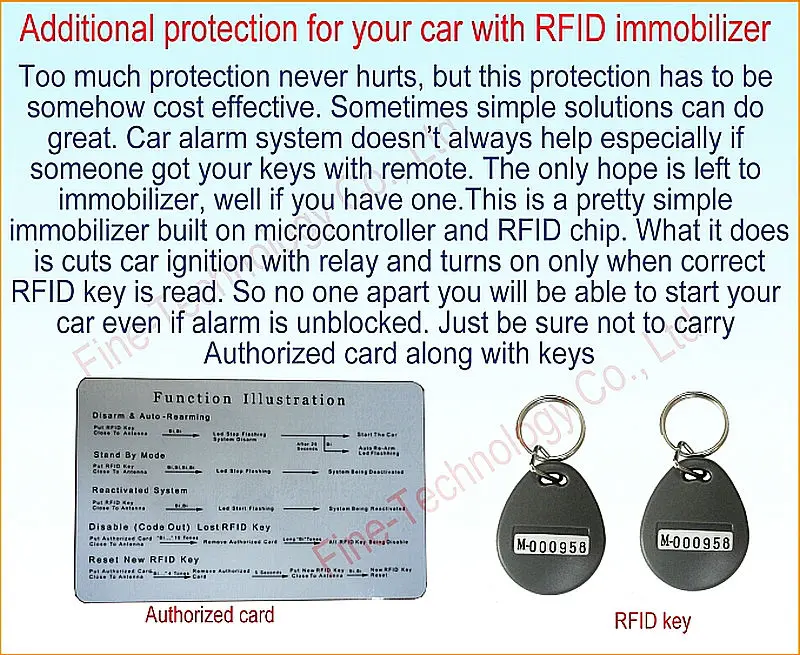 5PCS wholesale price one way car alarm 125KHz frequency two RFID fob key chain keyless disarm transponder immobilizer | Автомобили и
