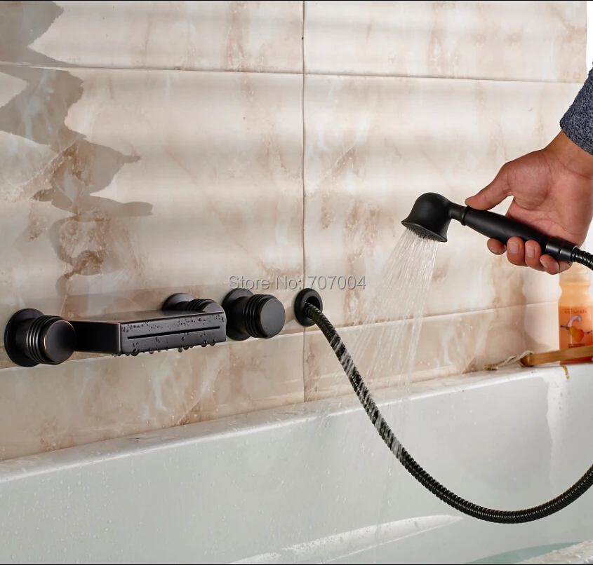 

New Design Wall Mounted Waterfall Bathtub Mixer Faucet with Hand Shower Three Handles Oil Rubbed Bronze Finished