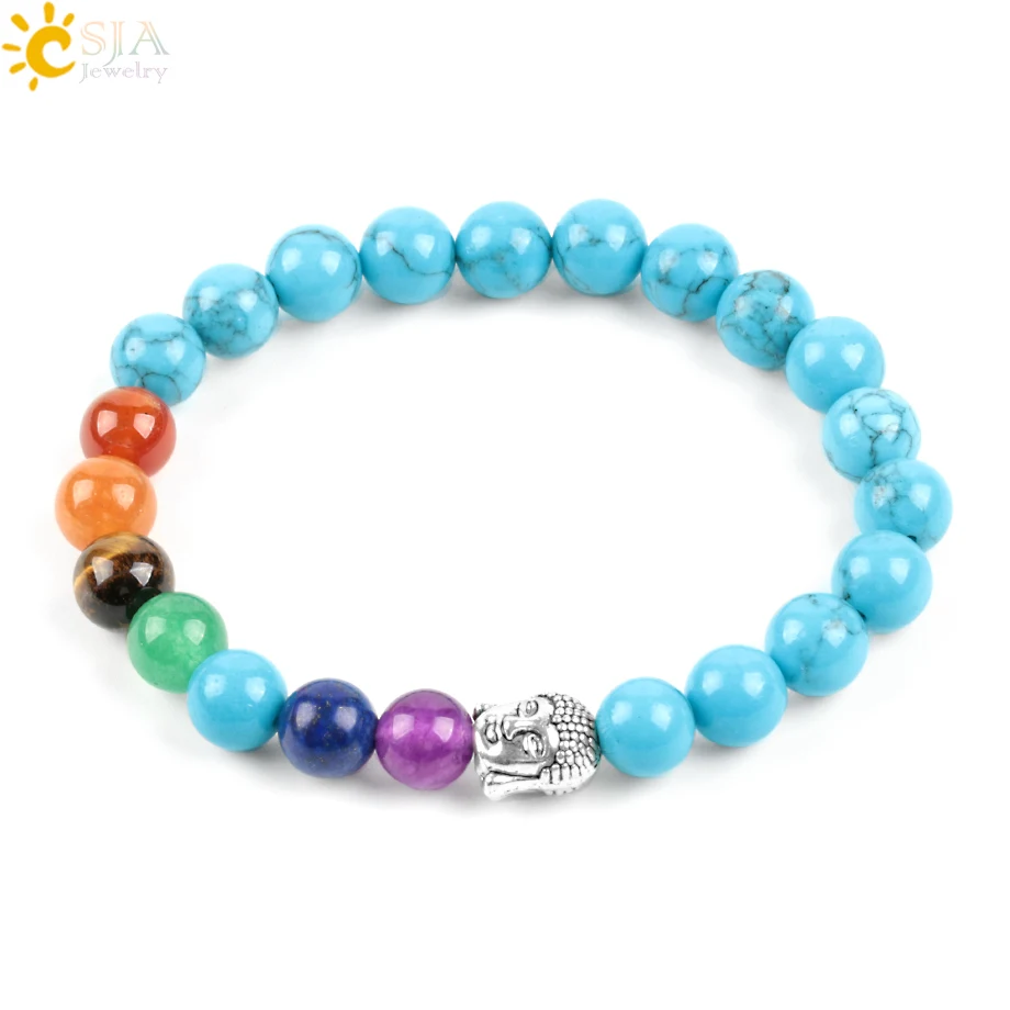 CSJA 7 Чакра браслет медитация 8 мм Синий Howlite Круглые радужные камни бусины для