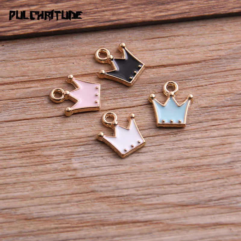 30Pcs 11*12mm Four Color Alloy Metal Drop Oil Crown Charms Pendant For DIY Bracelet Necklace Jewelry Making