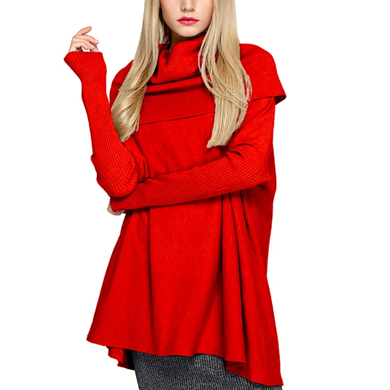 TWOTWINSTYLE, Осенний Однотонный свитер для женщин, водолазка, воротник, рукав «летучая мышь», свободные пуловеры, свитера, Женская мода - Цвет: red