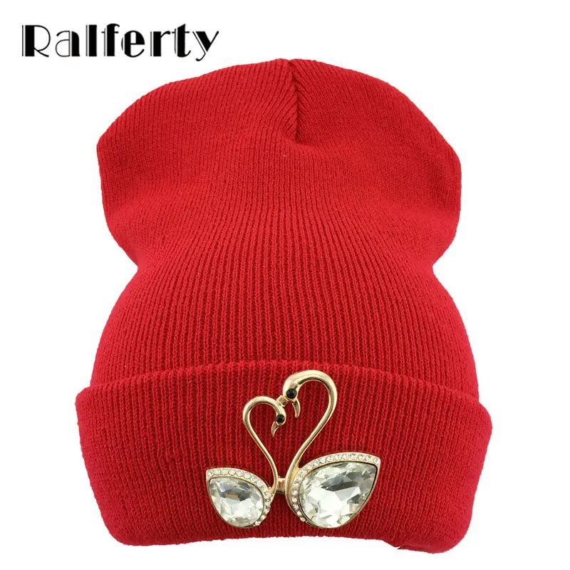 

Ralferty Fashion Warm Hats For Women Goose Decorated Beanies Skullies Female beanie Winter Hat bonnet gorros Designer gorras