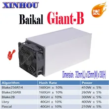 BAIKAL Майнер BAIKAL Giant B 40-160 GH/s Blake256R14/Blake256R8/Blake2B/Lbry/Pascal лучше, чем antminer s9 DR3 Innosilicon D9 U1
