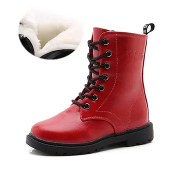 

size 27-37 children's boots lace-up boys and girls martin boots high quality plush boots fashion kids autumn winter boots 2-14Y