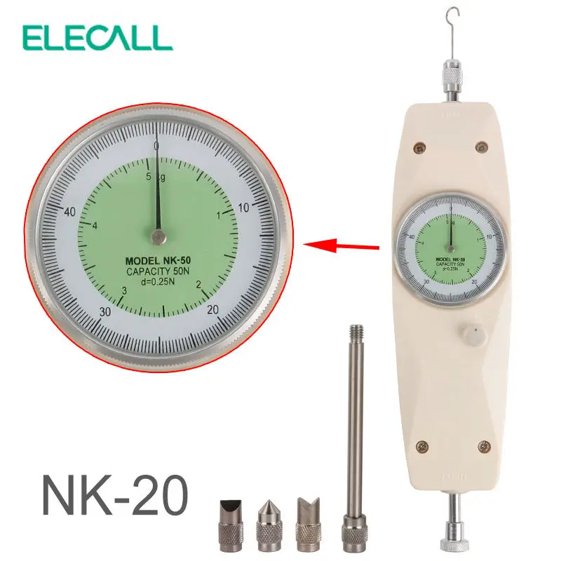 

ELECALL NK-20 Analog Dynamometer Force Measuring Instruments Thrust Tester Analog Push Pull Force Gauge Tester Meter