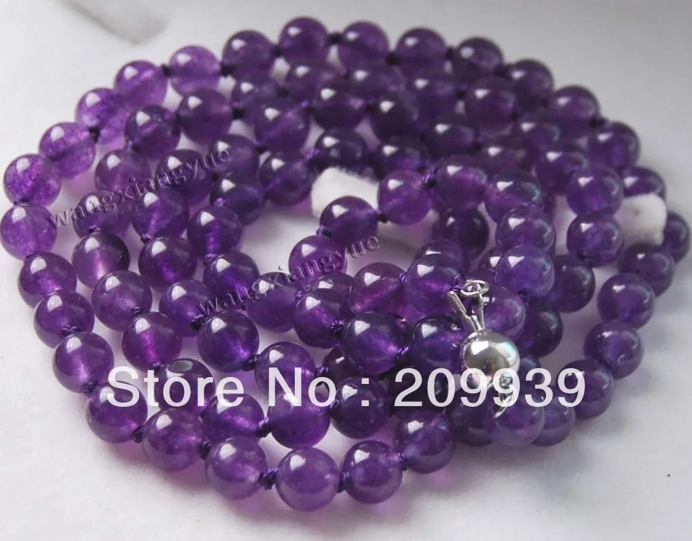 

huij 002846 Charming! Long 34" 8mm Russican Amethyst Round beads Necklace