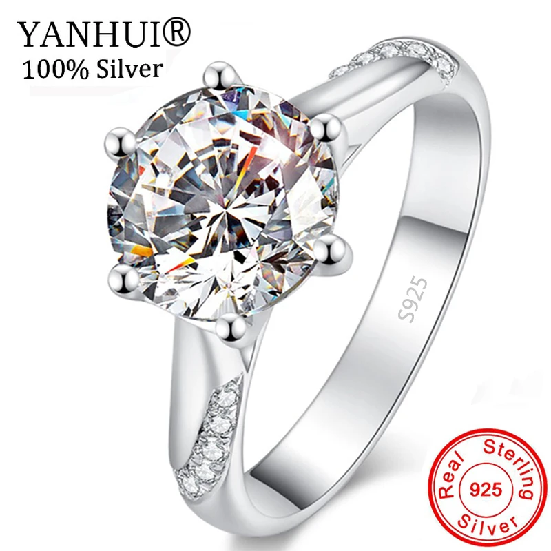 

90% OFF! Original Pure 925 Solid Silver Wedding Rings for Women Bride Gift Jewelry Solitaire 1 Carat CZ Diamant Fine Rings HR363