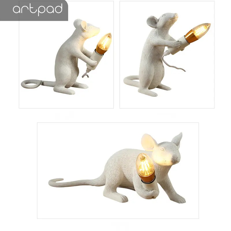 

Artpad Creative White Rat Mice Light EU/ US Plug In Bedside Lamps for Bedrooms DC12V Art Desk Decorative Lamp Home Lighting