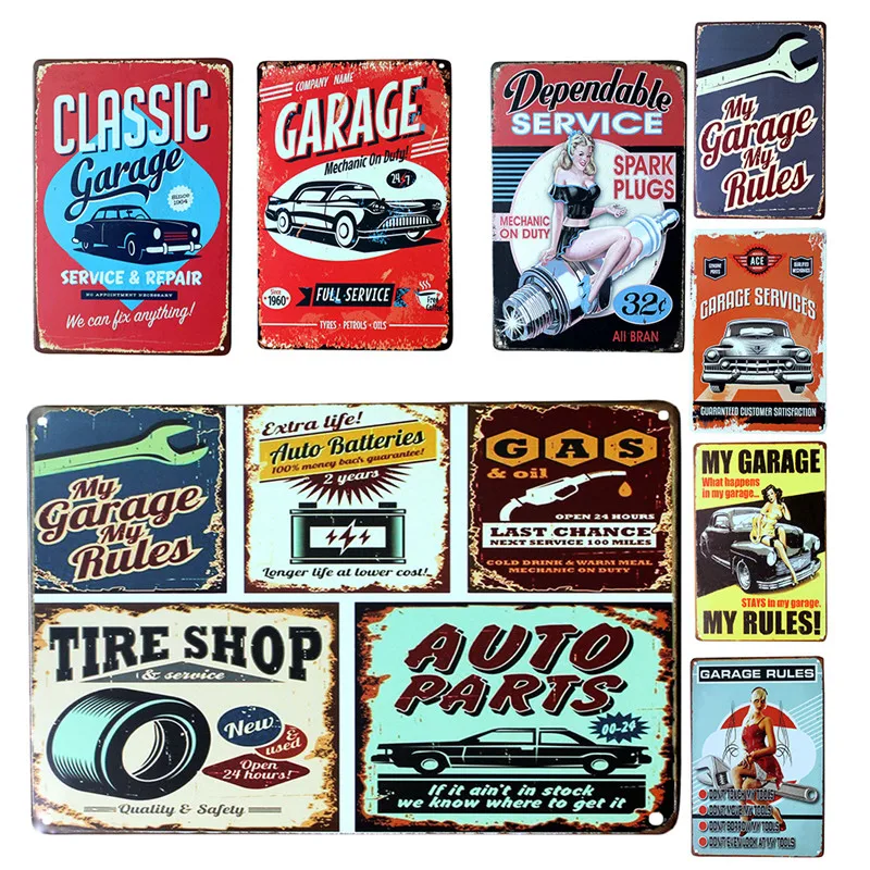 Vintage Metal Tin Sign Car Repair Shop Garage Retro Plaque