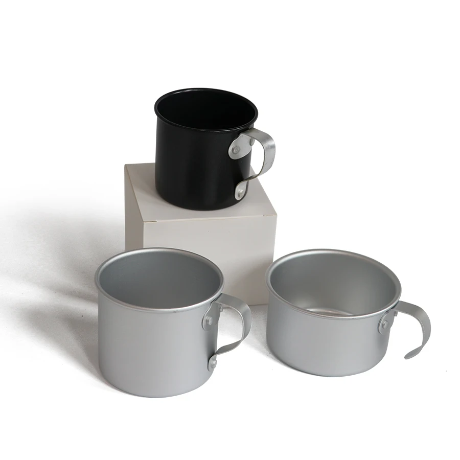 Наружная Портативная Алюминиевая чашка, 0,28 мл, нержавеющая сталь, походный стол, дорожная круглая кружка для кофе, чая, черная, серая чашка
