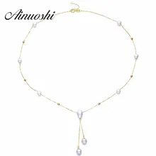 AINUOSHI 18K Yellow Gold Natural Cultured Freshwater Pearl Pendant Necklace AAAAA Grade Link Chain Fashion Joaillerie Design