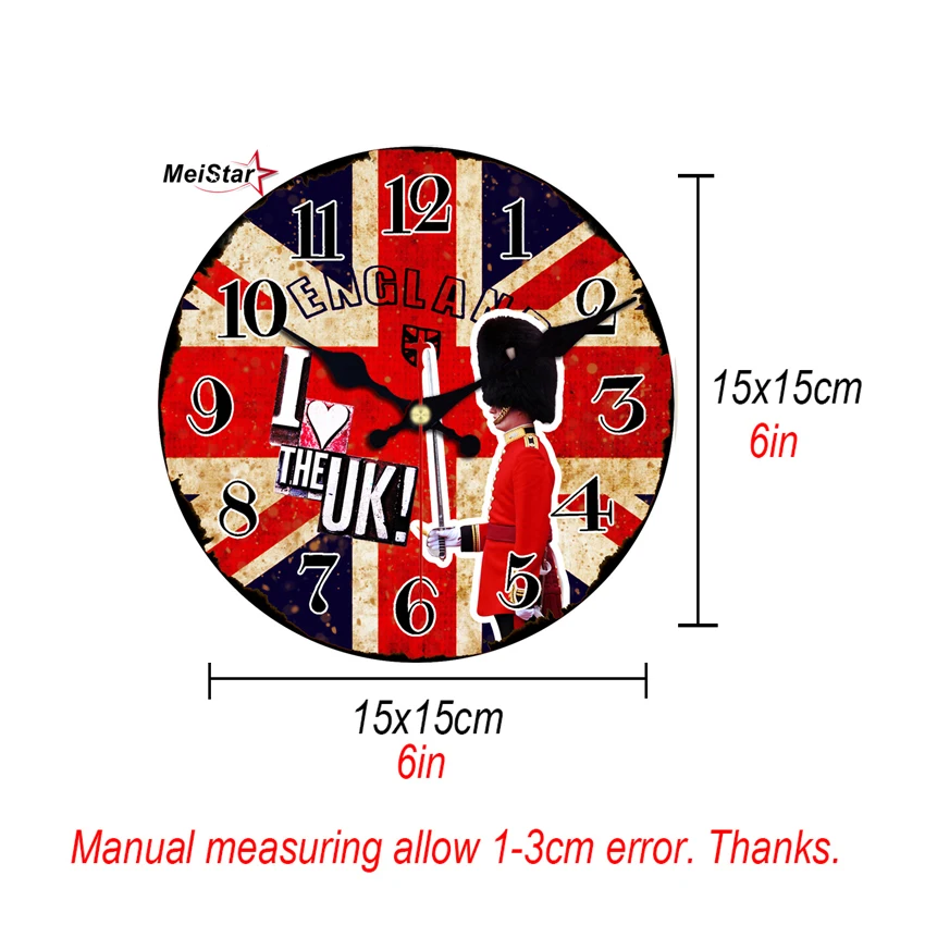 MEISTAR большие настенные часы винтажные деревянные часы флаг дизайн беззвучные часы идеальное качество домашний Декор Ретро-часы 6 дюймов(15 см