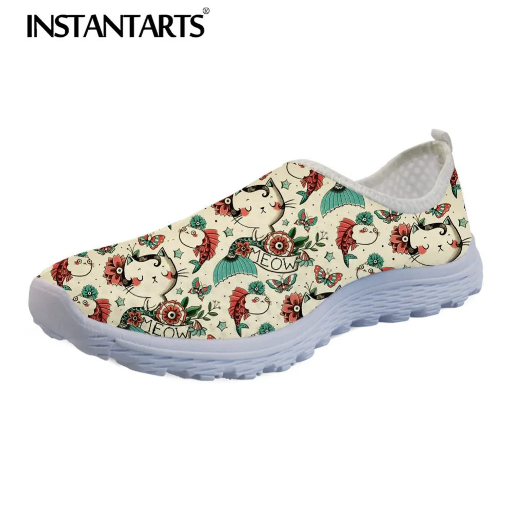 

INSTANTARTS Cartoon Meow Shoes for Women Print Female Flat Shoes Summer Teen Girl Casual Walk Sneakers Beach Water Shoes Loafers