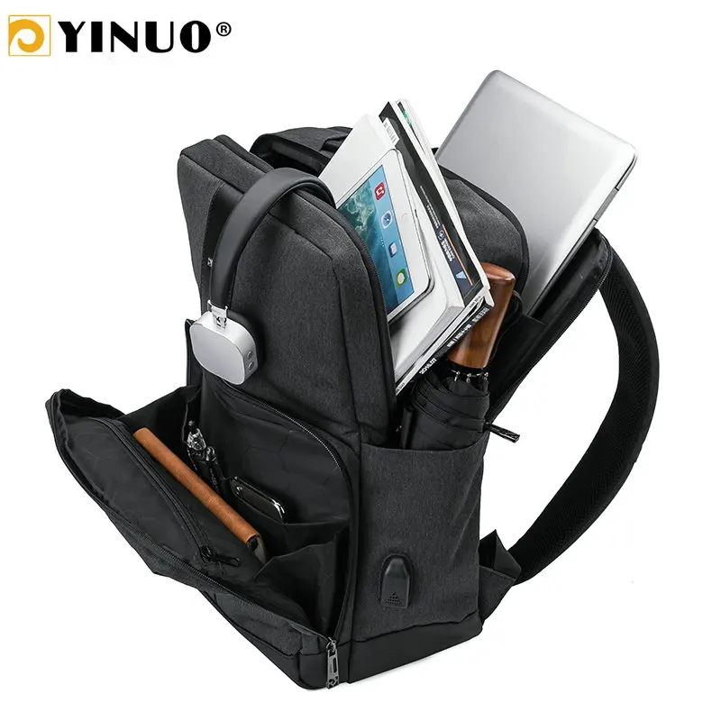 

YINUO New Fashion USB Charging Backpack Men Back Anti Theft 15inch Laptop Backpack Waterproof High Capacity Travel Bag