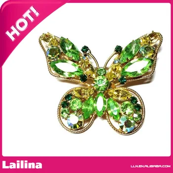 

Gorgeous Green and Yellow Rhinestone Butterfly Brooch Vintage Pin