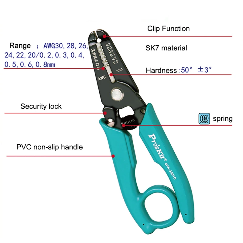 Pro'sKit 8PK-3001D multifuncional 7 в 1 Электронный зачистки проводов режущие плоскогубцы (AWG 30/28/26/24/22/20) прецизионные плоскогубцы