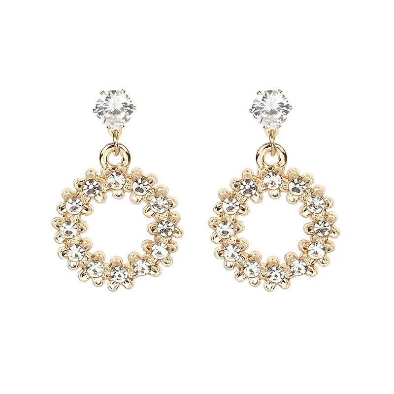 

2019 fashion woman inlaid earrings jewelry round metal pendant inlaid with bright earrings brincos oorbellen