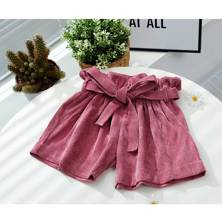 Summer Baby Girls Shorts Solid Bow Ruffle Shorts Fashion Children's Shorts Corduroy Pants For Girs PP Trousers 1-5 Years