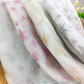 

five-pointed star hollow Net yarn fabric embroidery lace mesh fabric wedding dress cloth DIY garment accessories curtains