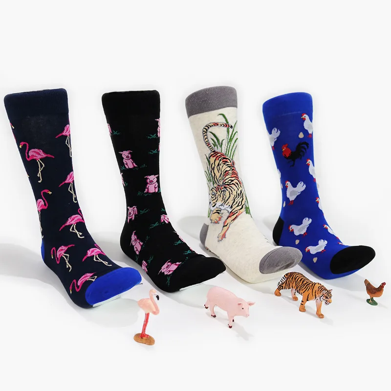 

PEONFLY Mens socks Women animal Flamingo Dog pig Novelty Sock combed cotton funny Socks Men's big size crew socks