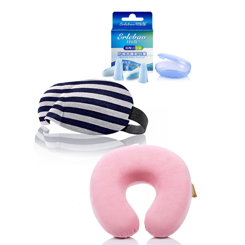 quality comfortable neck pillow earplugs eye mask goggles 3 pcs travel