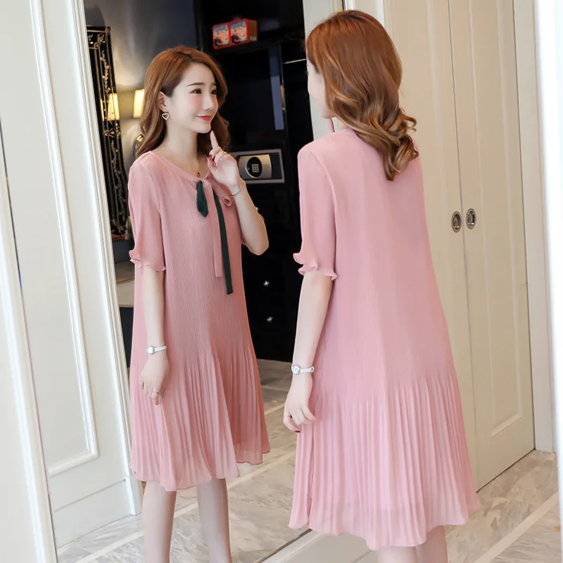

2019 Maternity Clothing Pregnancy Dress Chiffon Pleated Short Sleeve Summer Pregnancy Dress for Women Out Pregnant dresses