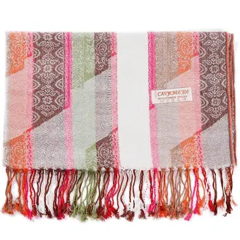 

Pashmina Shawl Silk Paisley Stripes Scarf Wrap Hijab Stole Autumn Spring Winter Soft Long Gift Cashmere Warm Top Quality Ivory
