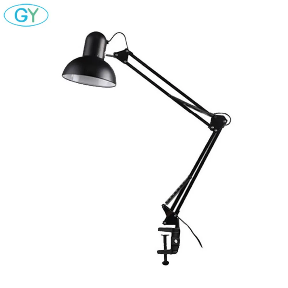 

Industrial black long arm foldable clip desk lights E27 bulb changeable adjustable clamp swing arm office studio table lighting