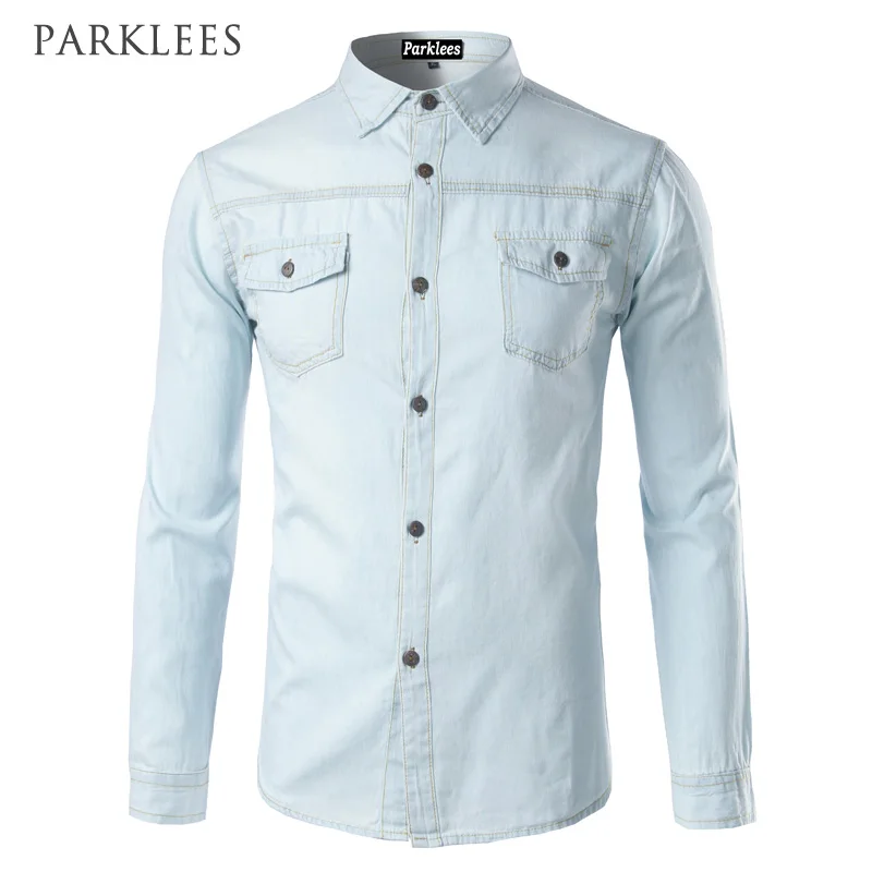 Long Sleeve Mens Shirts Casual Slim Fit 
