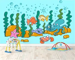 Beibehang пользовательские обои стильная футболка с изображением персонажей видеоигр подводный существо обои детская комната Детский сад
