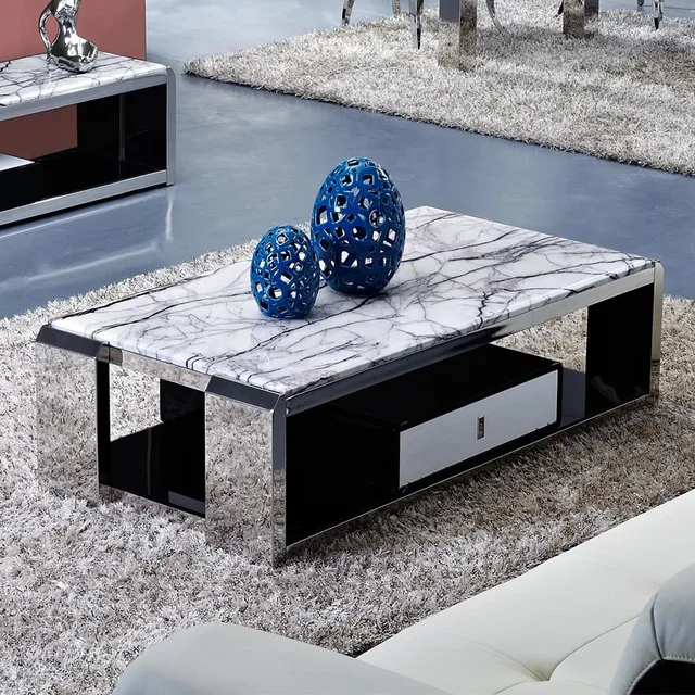 Moderna sala de estar minimalista combinación de mármol de acero