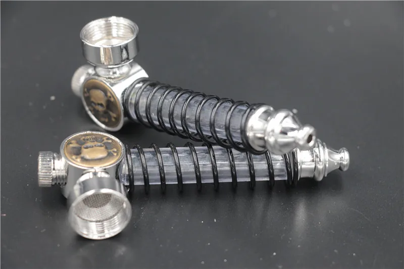 

12pcs/lot mini Jamaican reggae smoke skull tobacco pipes metal pipes cigarette rod holder Spring Tube metal herb smoking pipes