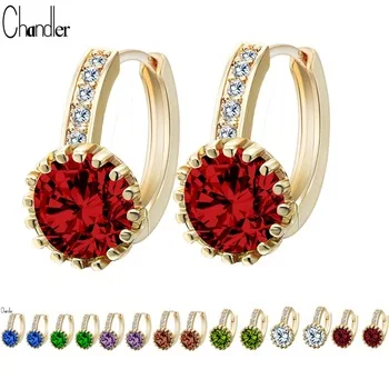 Brand New Silver Gold Plated 8 Colors Big Round CZ Crystal Earrings With Zircon Stone For Women Birthday Gift Bijouterie