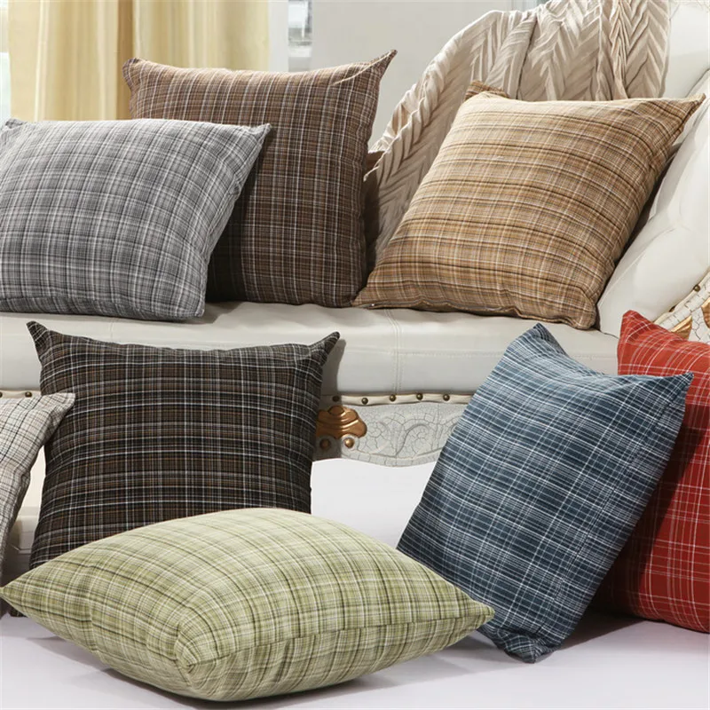 Buy Classic plaid Cotton Linen Sofa Cushion Embrace