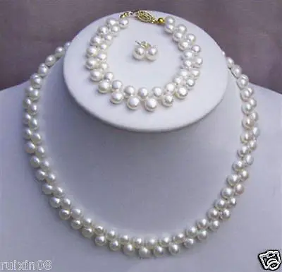 

shipping true white freshwater pearl necklace bracelet earring (A0423)