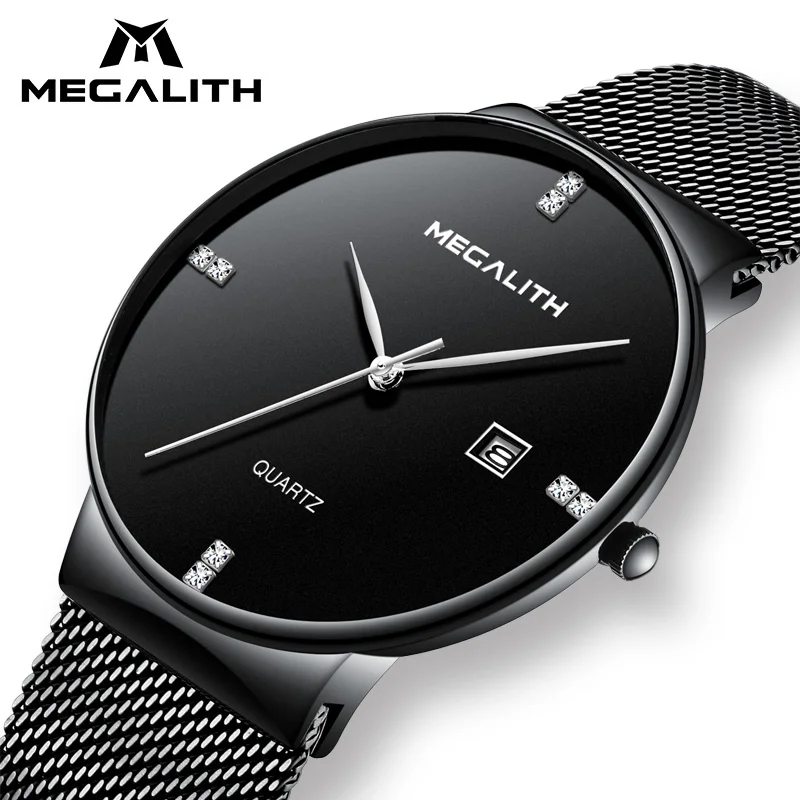 

MEGALITH Mens Quartz Watch Men Sport Wrist Watch Top Brand Luxury Waterproof Ultra Thin Date Watches Male Steel Mesh Strap Clock