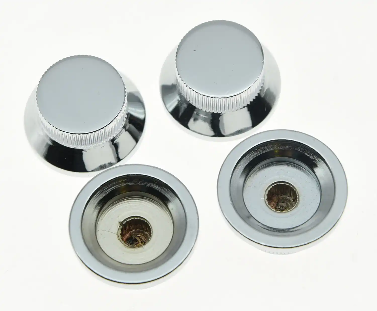 Set of 2 ABALONE TOP Metal TOP HAT Bell Skirt Guitar KNOBS BLACK