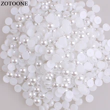 Zotoone volta plana resina branco meia pérola strass applique strass cola em strass pedras da arte do prego para a decoração de roupas e