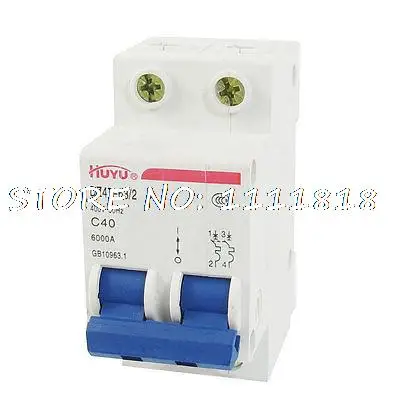 

DZ47-63 C40 2 Pole 2P DIN Rail MCB Miniature Circuit Breaker 40A 400V AC