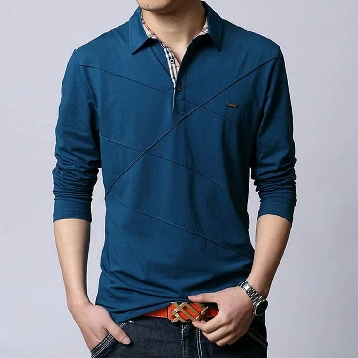 Plus Asian Size M 6XL 2015 Solid Polos Shirt Breathable Long Sleeve Fashion Fitness Mens Polo