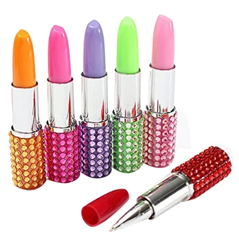 

Affordable Stationery Rhinestone Lipstick Ballpoint Pens Random Color,12 PCS