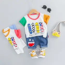 Roupa infantil han edition/цветная футболка с рисунками для маленьких мальчиков, детская одежда, летние трусики с перфорацией быка, комплект из двух